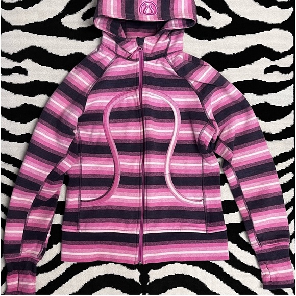 Lululemon Scuba Hoodie Stripes Pink Ombré Smoky Rose Vintage Rare Size 10 - Picture 4 of 12
